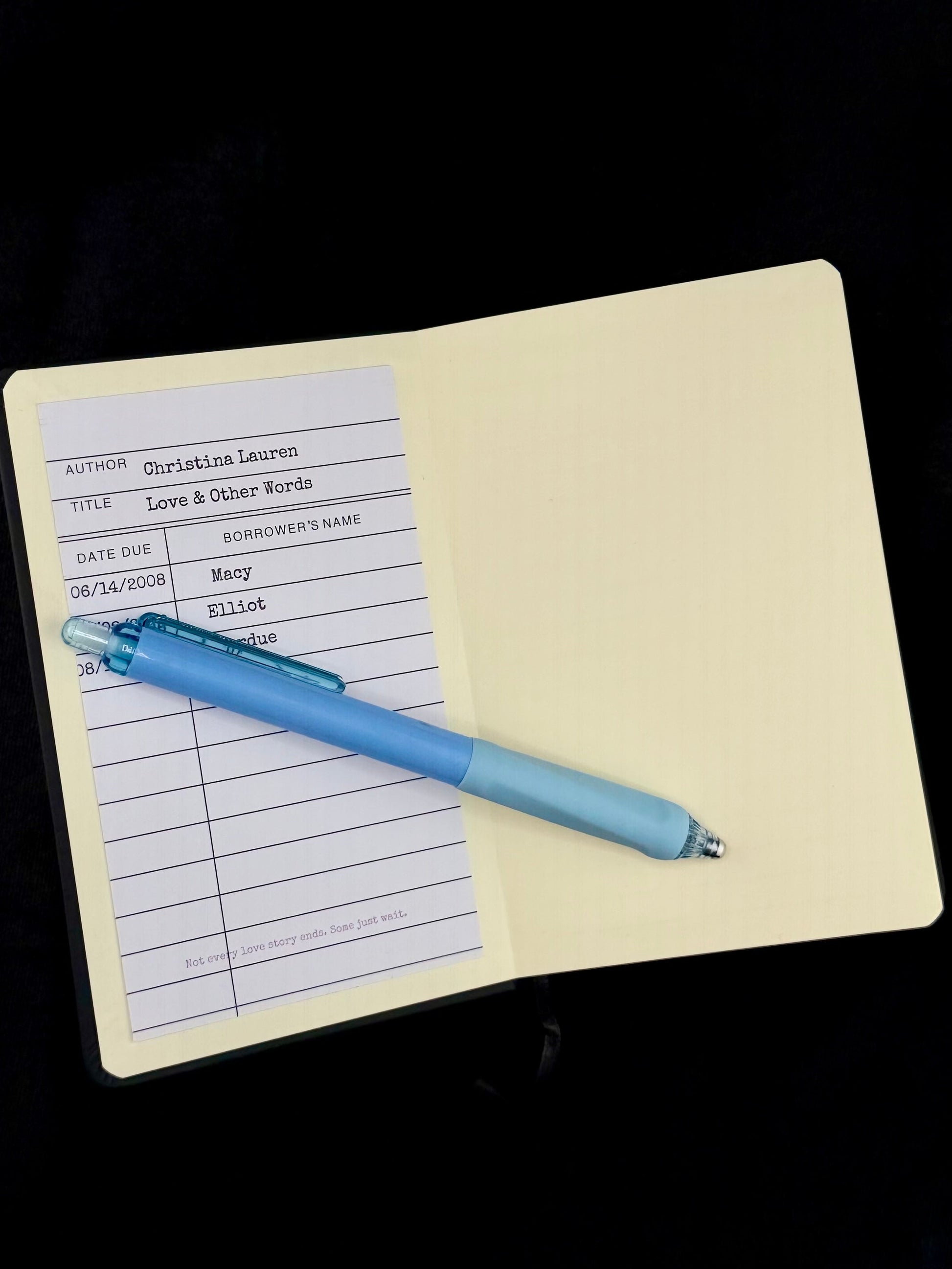 Love & Other Words keepsake — notebook, library card & pen