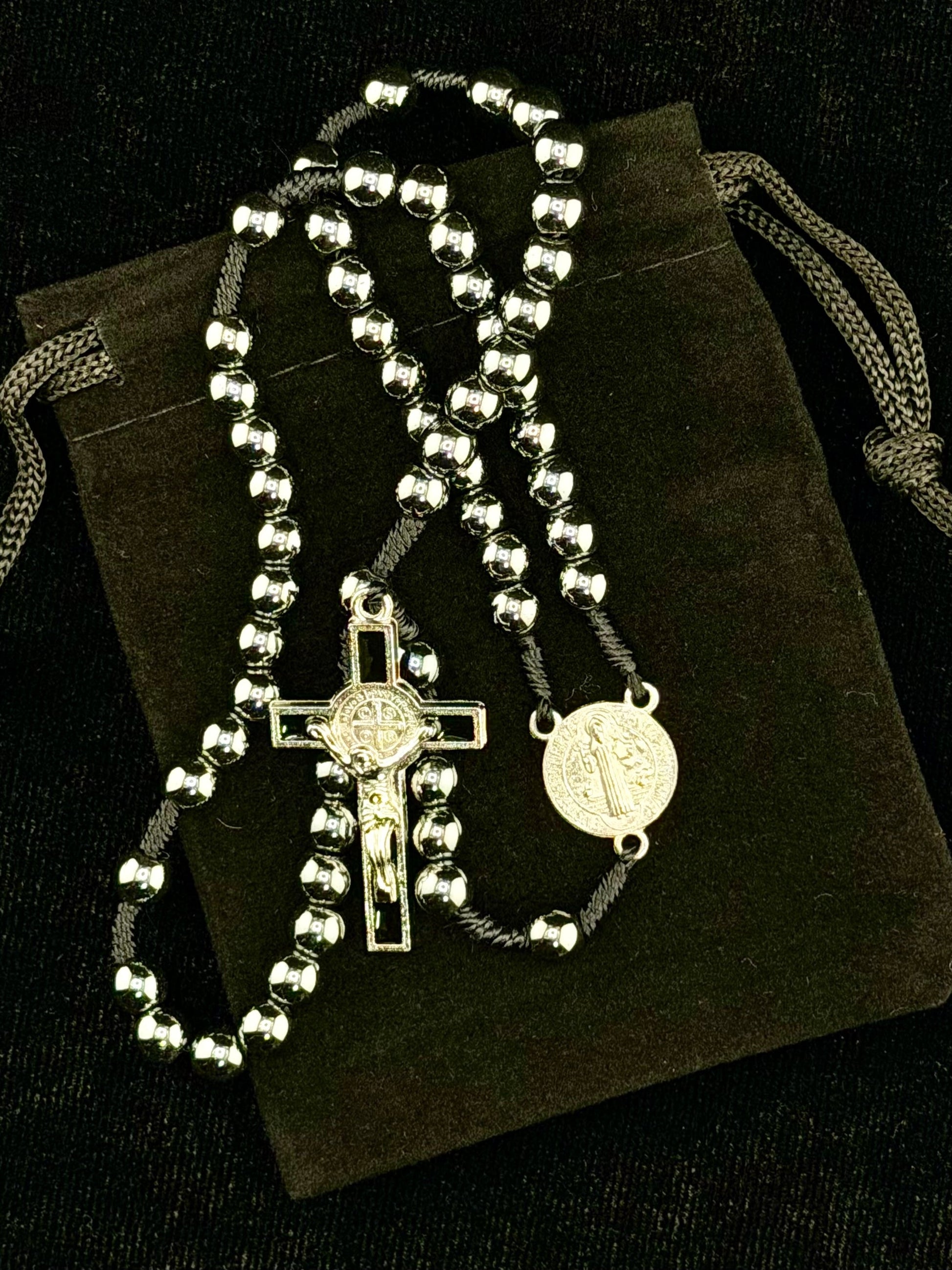 Priest keepsake — paracord rosary in velvet bag